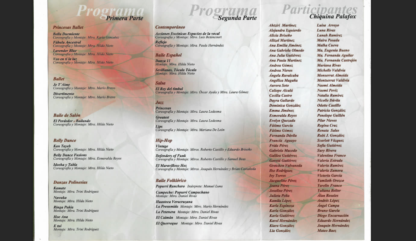 Programa del recital en el Teatro Degollado, 2017